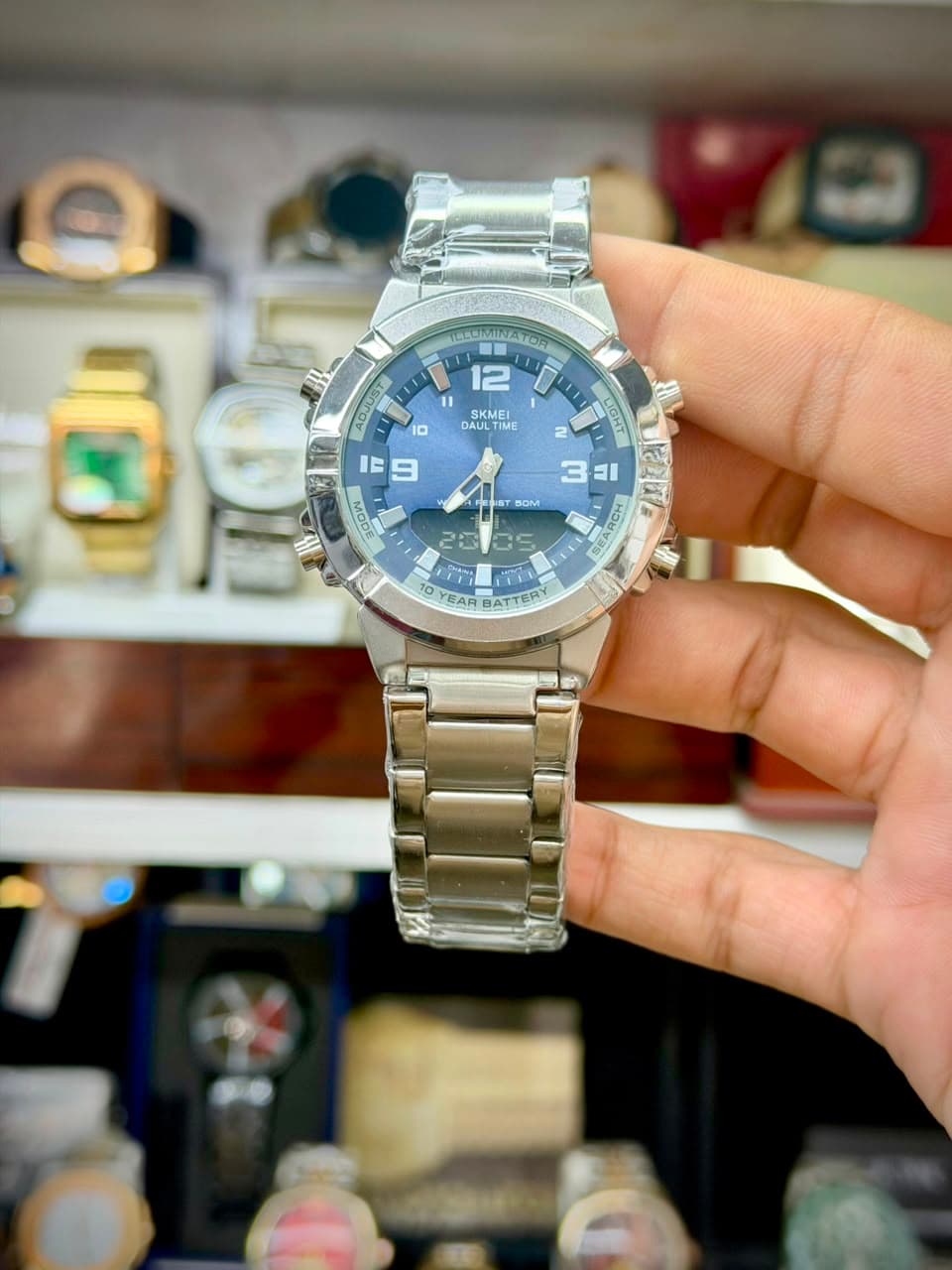 SKMEI Dual Time Sports Watch with Stainless Steel Strap