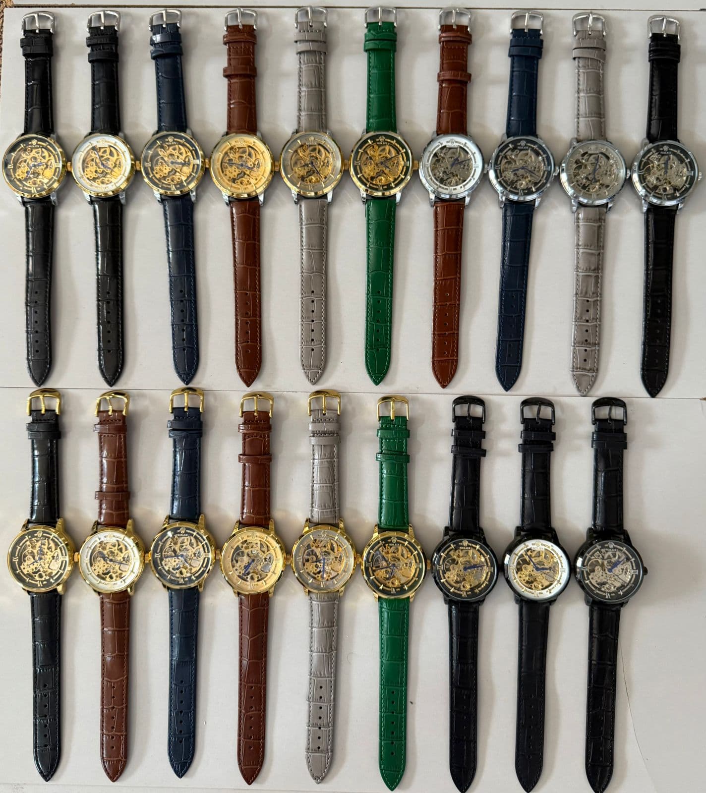 Luxury Mechanical Skeleton Watch with Croco Leather Strap (Multi-Color Variant Set)