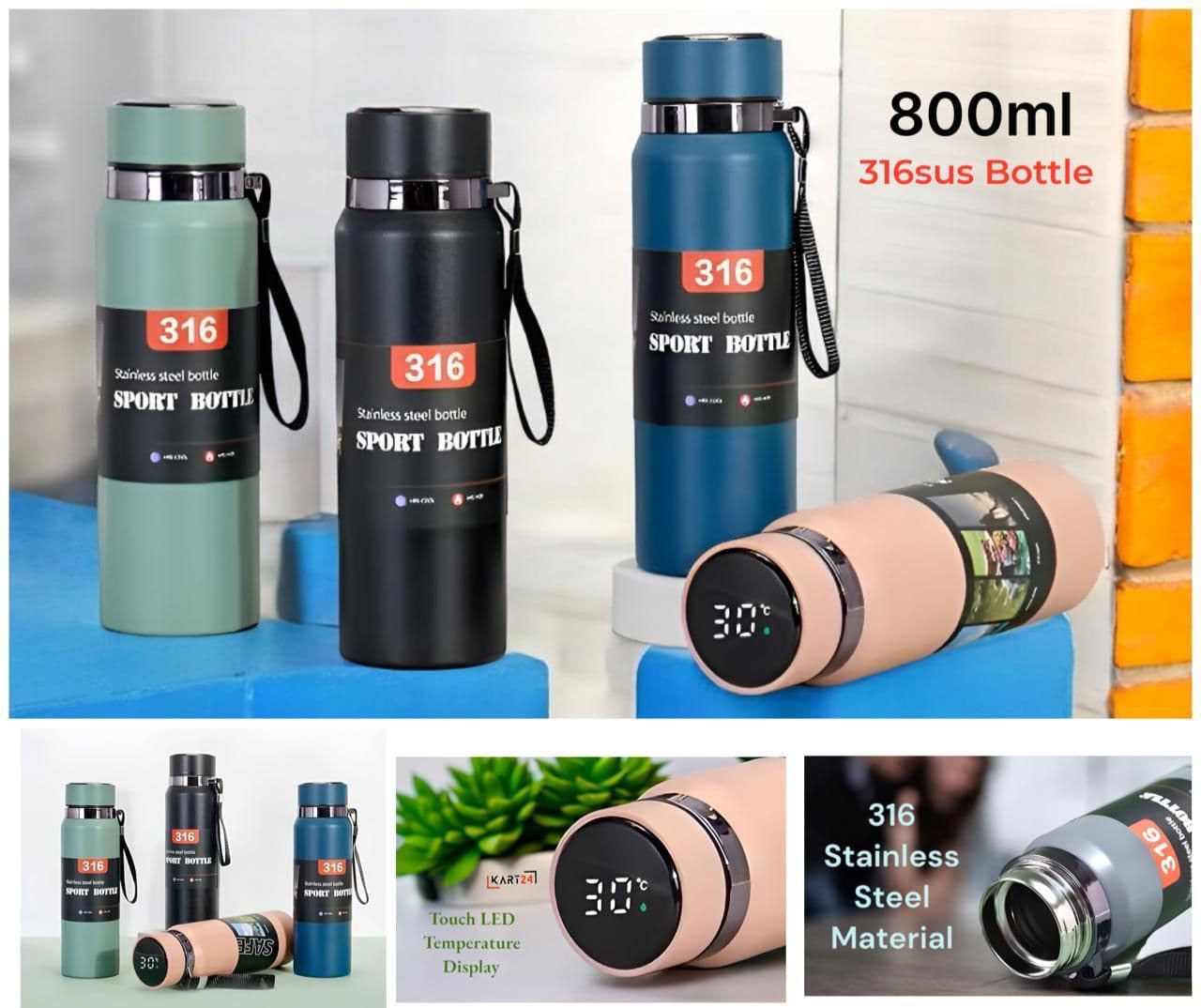 Smart LED Temperature Display Sports Bottle 800ml