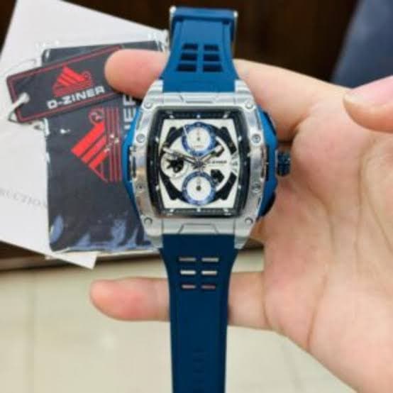 D-Ziner Men's Sport Chronograph Watch – Blue Silicone Strap